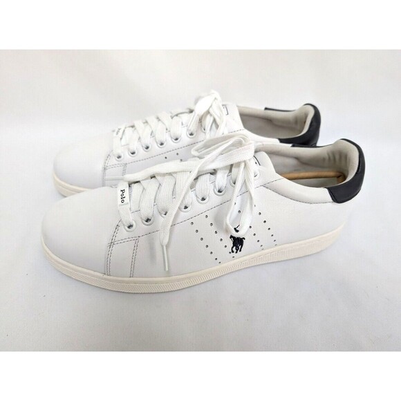 Polo Ralph Lauren Mens Sz 10D White Leather Wilton Casual Sneakers - Picture 1 of 7
